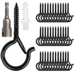 48 PCS Q-Hanger Hooks, Screw Hooks for Outdoor String Lights, Safety Buckle Design Cup Eye Hook for Hanging Christmas Lights, Plants, Wind Chimes, Mounted on Wall Ceiling, Include 1 Wing Nut Driver