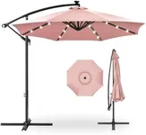 Best Choice Products 10ft Solar LED Offset Hanging Market Patio Umbrella for Backyard, Poolside, Lawn and Garden w/Easy Tilt Adjustment, Polyester Shade, 8 Ribs - Rose Quartz