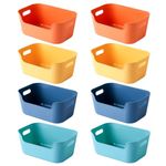 Bncxdc Plastic Storage Basket, 8PCS Stackable Storage Box, Plastic Organizer Storage Baskets for Kitchen, Rectangular Storage Basket for Cupboard, Office, Bathroom, Clothes (4 Colors, 15.5x10.5x6 cm)