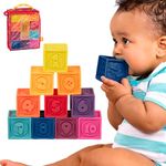 B. Toys – One Two Squeeze Baby Blocks - Building Blocks Educational Baby Toys 6 Months & up with Numbers, Shapes, Animals & Textures – 10 Soft & Colorful Stacking Blocks – Bpa Free - Multi color