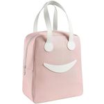 Modish Lunch Bags Large Insulated Lunch Tiffin Carry Bag | Pastel Color Smiley Big Size Hot Cold Bag for Office Travel School Picnic for Girls, Boys, Men & Women (Pink)