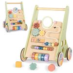 Bautia Wooden Baby Walker for 6–12 Months, Push Along Walker Toy for 1 Year olds Boys Girls Gifts, 10-in-1 Baby Activity Centre with Shapes & Beads Game