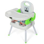 URBAN KINGS Deluxe Comfort 4 in 1 Folding Booster Seat High Chair Toddlers Booster Seat for Eating with 3-Point Harness Secures Baby Tightly While You Feed -Dishwasher Safe Tray (Green)