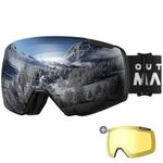 OutdoorMaster Heron Ski Goggles with 2 Lens, Frameless, Magnetic Interchangeable HD Toric Lens, OTG Snowboard Goggles(BlackFrame Silver Vlt 10% + YellowLens)