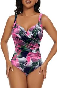 Aqua Regina Plus Size Swimsuit for Women One Piece Bathing Suit Ruched Tummy Control Adjustable Swimwear, Peony Floral, X-Large Plus