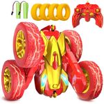 Terucle Remote Control Car, 2024 New RC Cars Stunt RC Car Toys for Ages 5-7 Double-Sided 360° Rotating with Headlights 4WD Kid Toys for Boys Girls Birthday Gifts (Red)