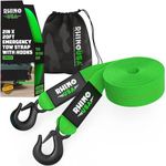 Rhino USA Tow Strap with Hooks (2 Inch x 20 Foot) Lab Tested 10,321lbs Break Strength - Heavy Duty Emergency Towing Straps with Forged Steel Hooks for Roadside Recovery - Not for Off-Road Recoveries