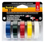 Scotch Vinyl 35 Electrical Tape, 5 Rolls, Multi-Color Pack, Ideal For Cable Jacket Repair & Electrical Insulation, Premium Vinyl Material For Durability, Indoor & Outdoor Use, High Adhesion (10457DC)