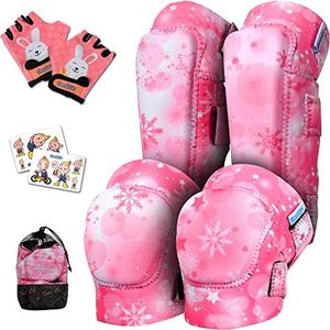 Simply Kids Knee & Elbow Pads Set - Toddler Protective Gear for Cycling, Skateboard, Roller-Skating - Pink Snowflake (Small, Unisex-Child, Age 2-8)