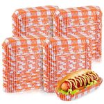 300 Pcs Paper Hot Dog Trays 6 Inch Paper Food Trays Concession Stand Supplies Disposable Hot Dog Holder Paper Hotdog Boats Rectangular Fluted Paper Hot Dog Liners for Takeout Food (Plaid Style)