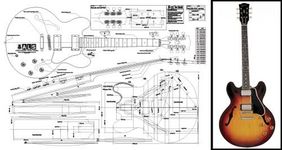 Plan of ES-335 Hollow Body Electric Guitar - Full Scale Print