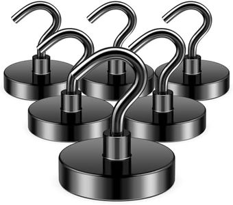 FINDMAG Magnetic Hooks, 80lbs Magnet Hooks Heavy Duty Rare Earth Magnetic Hooks for Hanging, Grade N52 Neodymium Magnet with Hooks for Refrigerator, Home, Kitchen, Office, Cruise (Black, Pack of 6)