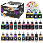 SAGUDIO Airbrush Acrylic Paint Set 24 * 30ml (1oz) Basic Colors Ready to Airbrush Colour Set with Color Wheel,Ready to Airbrush Painting Kit