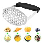 Hongtellor Potato Masher,Stainless Steel Baby Food Masher,Masher with Non-Slip Handle, for Mashed Potatoes, Jam, Vegetables and Fruits(Black)