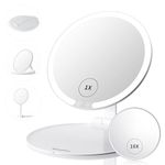 Beautifive 10X/1X LED Travel Lighted Makeup Mirror with Hall Sensor, 3 Colors Light Modes Portable Mirror with Light, Rechargeable Light up Mirror with Adjustable Stand