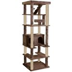 FURRLOVERS Multilevel Fur Fabric Cat Tree - Ladder | Hanging Ball | Large Condo | Jute Rope Scratching Posts | for Adult Cats & Kittens (Height 75 Inch) (Brown - FURR-93)