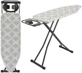 120 x 38cm Folding Ironing Board with Jumbo Iron Rest 7 Adjustable Height Extra Large Steam Iron Rest Foldable Collapsible Folding Metal Iron Ironing Table Rack with Extra Cover and Non Slip Feet