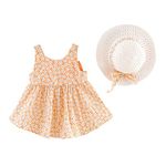 Bold N Elegant Summer Cute Sleeveless Cotton Floral Heart Print Princess Dress Frock Tutu with Hat (Orange, 6 Months-12 Months)