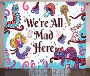 Ambesonne Alice in Wonderland Curtains, We are All Mad Here Words with Caterpillar White Rabbit Cheshire Cat, Living Room Bedroom Window Drapes 2 Panel Set, 108" X 108", Purple Blue