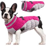 FUAMEY Dog Coat,Warm Dog Jacket Winter Coat Paded Dog Fleece Vest Reflective Dog Cold Weather Coats with Built in Harness Waterproof Windproof Dog Snow Jacket Clothes with Zipper Rose Red Small