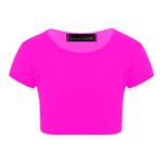 Kids Girls Neon Fluorescent Plain Short Sleeve Crop Tops T-Shirt Tee Top Dance Wear Gymnastic Fancy Dress Colour: Neon Pink - Size: 9-10 Years