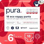 Pura Premium Eco Nappy Pants Size 6 (14+kg / 30+lbs) 1 Pack of 18 Baby Toddler Easy Pull Up’s Training Nappies for Boys and Girls , EU Ecolabel Certified, Perfume Free