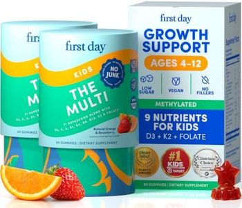 FIRST DAY Kids Multivitamin Gummies Age 4+, Strawberry & Orange - Kids Vitamins Multivitamin Gummy A C D3 K2 B1 B2 B6 B12 Folate, Immunity & Brain Function, Vegan - 60 Day Supply, Packaging May Vary
