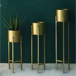 DHARA HOME DECOR Modern Metal Floor Flower Stands Planter for Living Room Bedroom Display Plant Stand Tall Indoor Plant Stand with Plant Set of-3 (Golden)