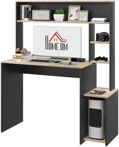 HOMCOM Mesa de Escritorio con Estanterías Mesa de Ordenador Moderna con Estantes Soporte para Monitor CPU de Oficina Estudio 114x45x138 cm Gris y Natural