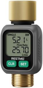 RESTMO Water Flow Meter with Dual Zone Display Screen, Brass Inlet & Outlet Water Meter, ±4% Accuracy, Measure Gallon/Liter Consumption and Flow Rate for RV, Garden Hose, Sprinkler & Nozzle Sprayer