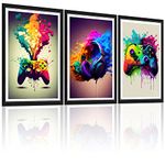 Game Room Decorative Wall Art Color Video Game Handle Earphone Graffiti Theme Poster Neon Light Poster Print Picture Children Youth Art Game Machine Boys Bedroom Home 12 x16 inchX 3 Piece Set Unframed