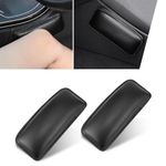 jokormo 2 PCS Car Knee Cushion Pads, 7" x 3.1" Smooth Leather + Soft Memory Foam Leg Pressure Relief Pad, Central Control Thigh Support Pillow, Universal Portable Adhesive Accessory for Cars (Black)