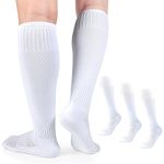 3 Pairs Boys Soccer Socks Kids Football Socks Girls Knee High Socks Baseball Softball Athletic Sports Tube Stockings Kids (White, M)