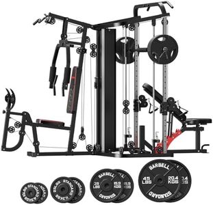 SunHome Multifunction Home Gym Equipment Workout Station, Smith Machine with 138LB Weight Stack, Leg Press, LAT Station for Full Body Training (SH-925G Set (with Bench & 230lb Black Bumper Plates))