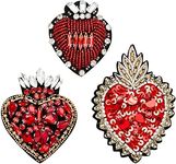 INFUNLY 3pcs Heart Rhinestone Bead Patch Red Crystal Sew On Patches DIY Decorative Patches Handmade Bling Applique for Dress Clothing Jeans Jackets Handbag