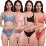 MK STYLISH Non Padded Bra Panty Set Women Everyday Lingerie Set| Push up Bra Panty Set|Panty Bra Set (Blue Peach Black Gajri, 34)