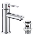 Hapilife Bathroom Sink Washroom Basin Single Lever Chrome Brass Mixer Tap with Pop Up Waste