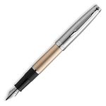 Waterman Emblème Deluxe Fountain Pen, Gold with Chrome Trim, Fine Nib with Blue Ink Cartridge, Gift Box