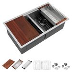 Dcolora 36 Inch Undermount Kitchen Sink 16 Gauge Stainless Steel 50/50 Split Double Bowl with Workstation, DC-U7738