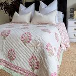 FEELRAX Organic Pure Cotton 350 TC Reversible Hand Block Quilt Jaipuri Razai Single Bed Pink Butta Flower