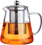 PARACITY Glass Teapot Stovetop 32 OZ, Borosilicate Clear Tea Kettle with Removable 18/8 Stainless Steel Infuser, Teapot Blooming and Loose Leaf Tea Maker Tea Brewer for Camping, Travel (950ML)