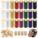 Keadic 190Pcs 8 Color PVC Heat Shrink Capsules with Natural Wine Corks Stoppers, Wrap Seals Sleeves Caps Tops for Making Cellars Wine Bottles Ornament