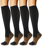 Copper Compression Socks For Men & Women Circulation-Best For Medical Running Hiking Cycling 15-20 mmHg (4 Pairs)