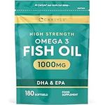 Omega 3 Capsules 1000mg | 180 Count | High Strength Omega 3 Fish Oil Supplement with 120mg of DHA and 180mg of EPA | No Artificial Preservatives | by Carlyle