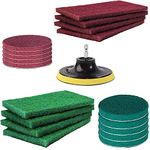 10Pcs Scouring Pads Cleaning Kit for Drill, Kagni 4 Inch Power Scrubber Drill Brush Attachment, Includes 5 Non-Scratch Red Pads and 5 Stiff Green Pads (Drill NOT Included)