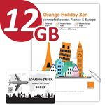 Orange Holiday Europe Prepaid SIM Card Combo Deal 12GB Internet Data in 5G/4G/LTE (Data tethering Allowed)+30min & 200 Texts from Europe to Any Country Worldwide+1 Sim Card Holder+1 Pin