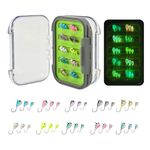 TG-DZURI Tungsten Ice Fishing Jigs Kit, 24Pcs Glow in Dark Tear Drop Ice Fishing Lure Jigs with Two-Sided Jig Box Assortment 3.2mm 4.0mm 5.0mm