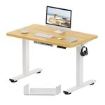 FLEXISPOT E1 Plus ONE PIECE Electric Standing Desk Height Adjustable Sit Stand Desk with Memory Smart Panel for Home Office, 100 * 60cm, White Frame+Maple Desktop