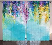 Ambesonne Watercolor Flower Home Decor Curtains, Ivy Romantic and Inspiring Landscape Spring Floral Art Nature Theme, Living Room Bedroom Window Drapes 2 Panel Set, 108 W X 90 L Inches, Multi