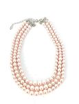 Womens Faux Pearl 3 Layer Multi Strand Gatsby Necklace Statement Bib Bead (Blush Pink)